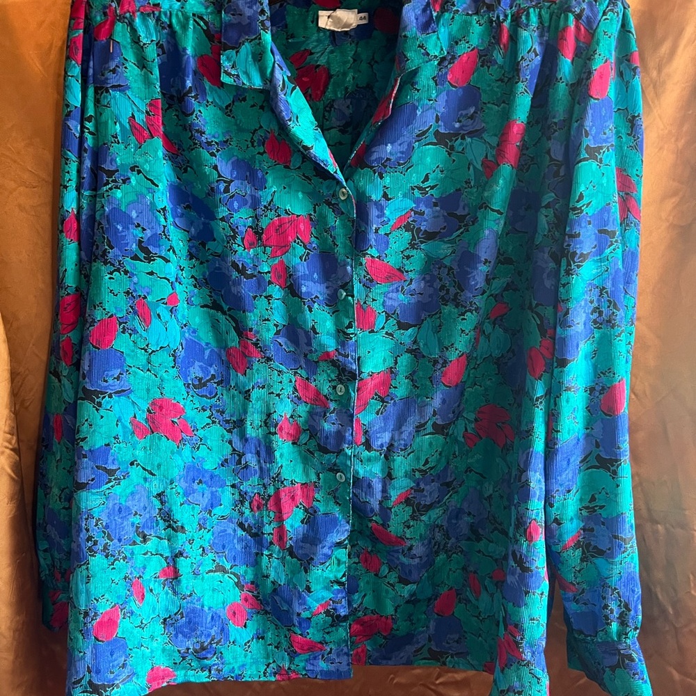Vintage 1980/ Vibrant Floral Blouse TanJay Plus Size